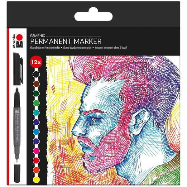 Marqueur permanent Graphix 'SIGNIFICANT', étui de 12 MARABU