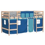 vidaXL Lit mezzanine enfants et rideaux bleu 80x200cm bois pin massif