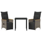 vidaXL Ensemble de Salle à Manger de Jardin 3 Pièces avec Coussins Gris Poly Rattan