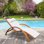 Transat chaise longue design style tropical bois massif naturel coloris beige blanc