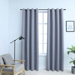 vidaXL Rideaux occultants avec anneaux en métal 2 Pièces Gris 140x175 cm