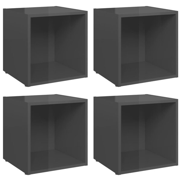 vidaXL Meubles TV 4 Pièces gris brillant 37x35x37 cm bois d’ingénierie