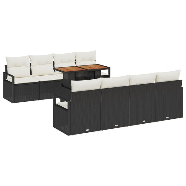 Ensemble de Canapés de Jardin de 9 Pièces avec Coussins Noir Rattan Poly