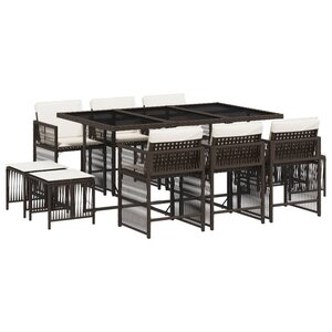 vidaXL Ensemble à manger de jardin et coussins 11 Pièces marron rotin