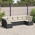 Ensemble de canapé de jardin 7 pièces avec coussins Noir Poly Rotin