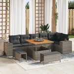 Ensemble de canapé de jardin 9 pièces avec coussins gris poly rattan acacia