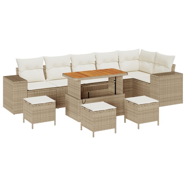 Ensemble de Canapé de Jardin vidaXL de 10 Pièces avec Coussins Beige Poly Rattan.