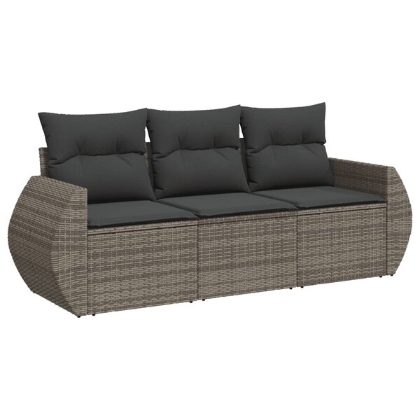 vidaXL Salon de jardin avec coussins 3 Pièces gris résine tressée