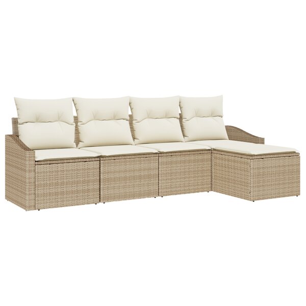 vidaXL Ensemble de salle à manger de jardin 5 pièces avec coussins Beige en rattan synthétique