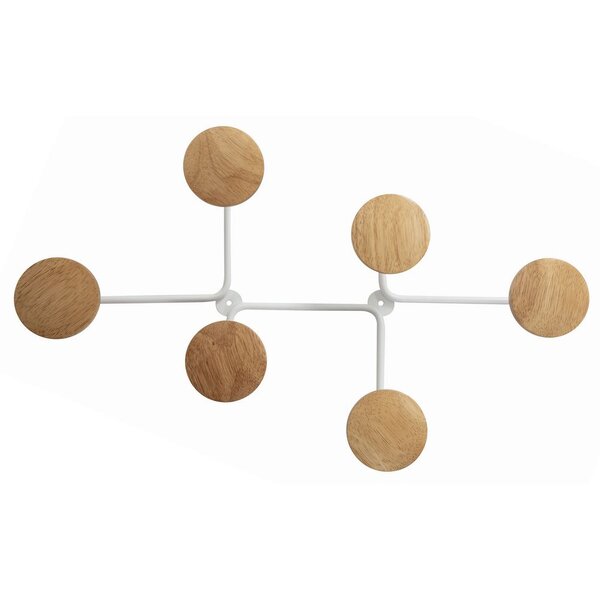 Patère murale Design, 6 patères - Blanc bois/métal