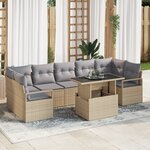 Ensemble de Canapé de Jardin 8 Pièces avec Coussins Beige Rattan Poly