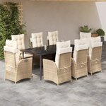 vidaXL Ensemble à manger de jardin et coussins 9 Pièces beige Poly rotin