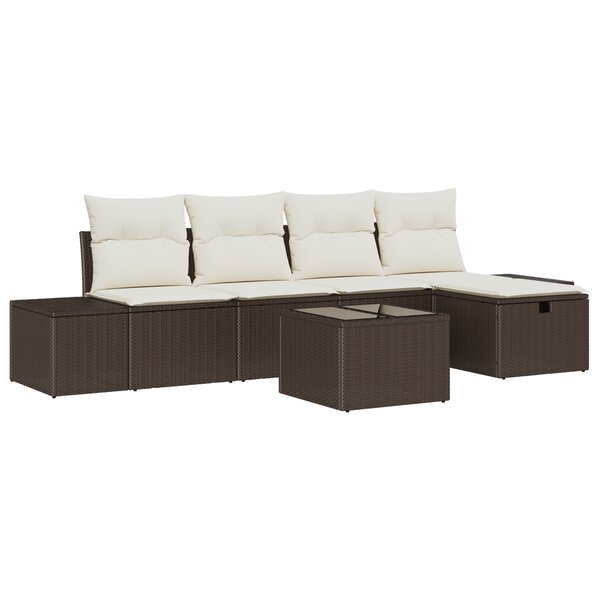 vidaXL Ensemble de Canapés de Jardin de 6 Pièces avec Coussins Marron en Poly Rattan