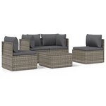 Salon de jardin meuble d'extérieur ensemble de mobilier 5 pièces avec coussins gris résine tressée 02_0016396