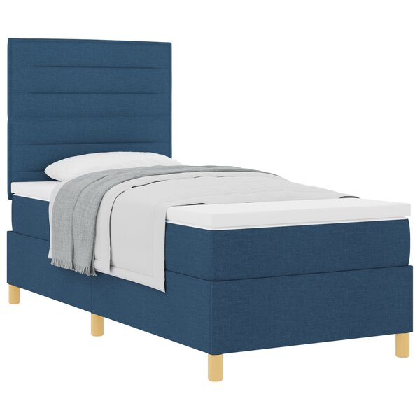 vidaXL Lit Box Spring avec Matelas Bleu 100x200 cm Tissu