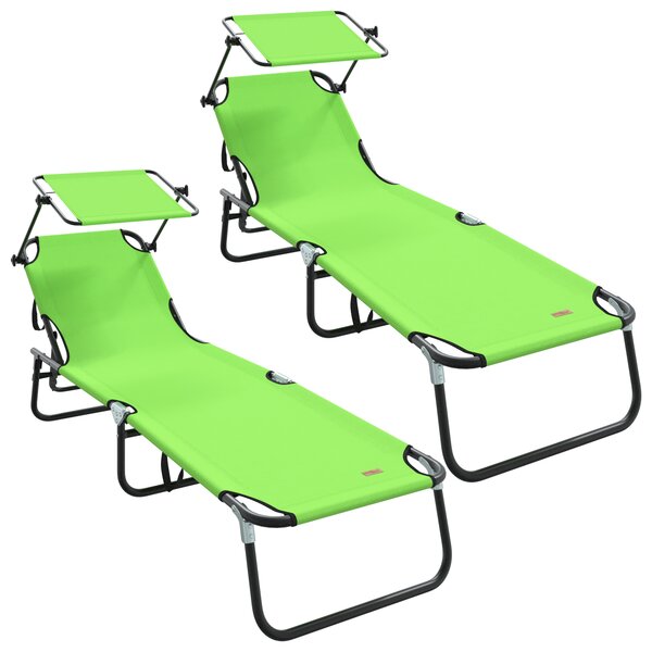 vidaXL Set de 2 Chaises Longues Pliantes avec Auvent Vert en Tissu Oxford 600D