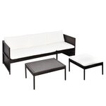 vidaXL Salon de jardin 3 Pièces avec coussins Résine tressée Marron