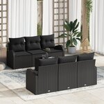 Canapé de jardin 7 pièces avec coussins noir poly rattan vidaXL