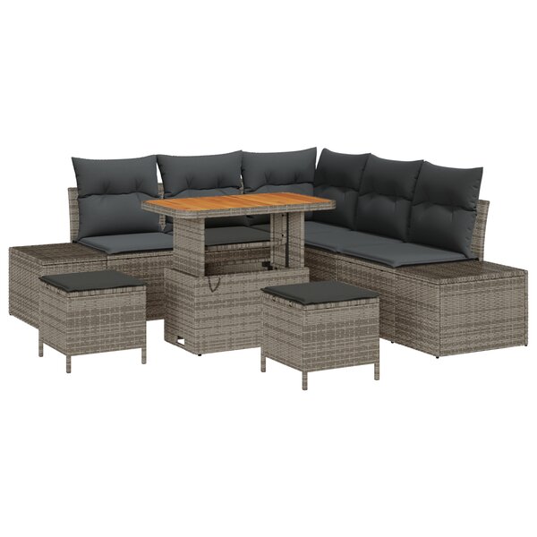Ensemble de canapé jardin de 8 pièces vidaXL avec coussins gris poly rattan