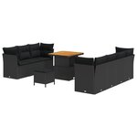 Canapé de Jardin 10 Pièces avec Coussins Rattan Poly Noir Acacia