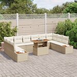 Ensemble de Canapé de Jardin 11 Pièces avec Coussins Beige Poly Rattan