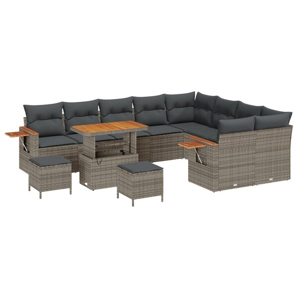 Ensemble de 12 pièces de canapé de jardin avec coussins Gris Rotin Acacia