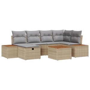vidaXL Ensemble de 7 canapés de jardin avec coussins beiges en rotin synthétique