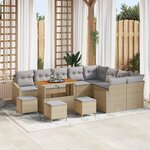 Ensemble de canapé de jardin 13 pièces avec coussins beige poly rattan acacia