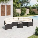 vidaXL Canapé de jardin table coussins demi-rond noir résine tressée
