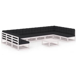 vidaXL Salon de jardin 11 Pièces avec coussins Blanc Bois de pin massif