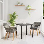 vidaXL Ensemble de salle à manger de jardin 3 pièces en rattan poly gris