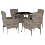 vidaXL Ensemble à manger de jardin et coussins 5 Pièces gris rotin verre
