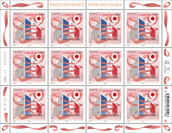 Feuille de 12 timbres - Pavillon France - Expo 2025 - Osaka - Lettre Internationale