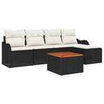 Ensemble de Canapé de Jardin 6 Pièces avec Coussins Noir Rattan Synthétique Acacia