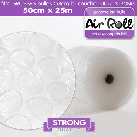 Lot de 6 rouleaux de film grosses bulles d'air largeur 50cm x longueur 25m - gamme air'roll  strong