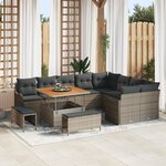 Ensemble de canapé de jardin 12 pièces avec coussins en rotin poly gris acacia