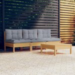 vidaXL Salon de jardin 4 Pièces avec coussins gris Bois de pin