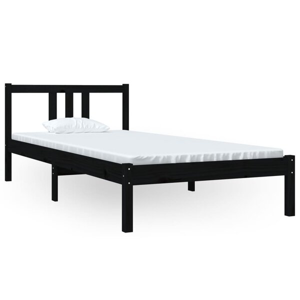 vidaXL Cadre de lit sans matelas noir bois massif 90x200 cm