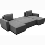 Canapé d'angle convertible panoramique PHAREL5/6 places - Tissu anthracite - Coffre de rangement - 297 x 155 x 85 cm
