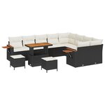Ensemble de canapé de jardin de 12 pièces avec coussins noir poly rattan acacia