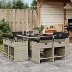 vidaXL Ensemble à manger de jardin et coussins 9 Pièces gris clair rotin