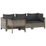 Salon de jardin meuble d'extérieur ensemble de mobilier 4 pièces avec coussins gris résine tressée 02_0016154