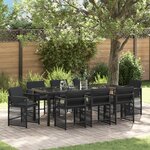 vidaXL Ensemble de Salle à Manger de Jardin de 9 Pièces avec Coussins Noir en Rattan PE