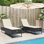 vidaXL Ensemble de chaises longues avec coussins 3 Pièces noir poly rotin