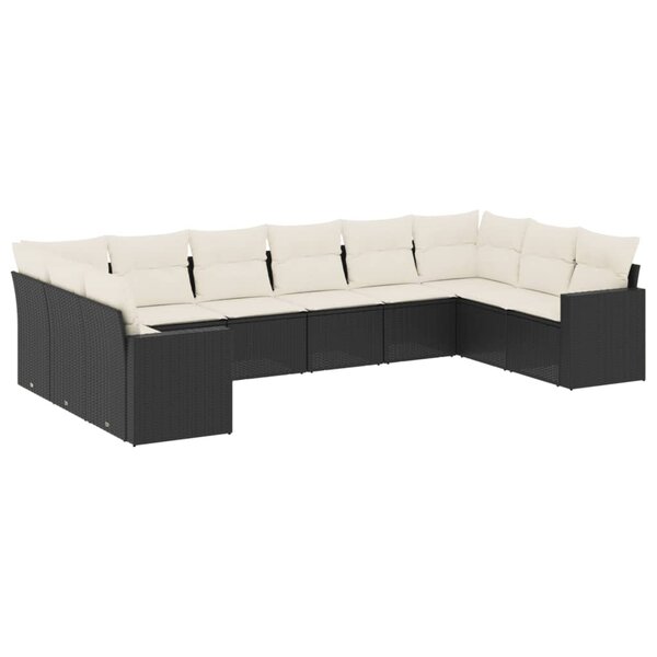 vidaXL Salon de jardin 10 Pièces avec coussins noir résine tressée