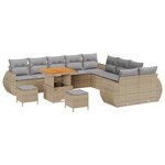 Ensemble de canapé de jardin 13 pièces avec coussins poly rattan beige