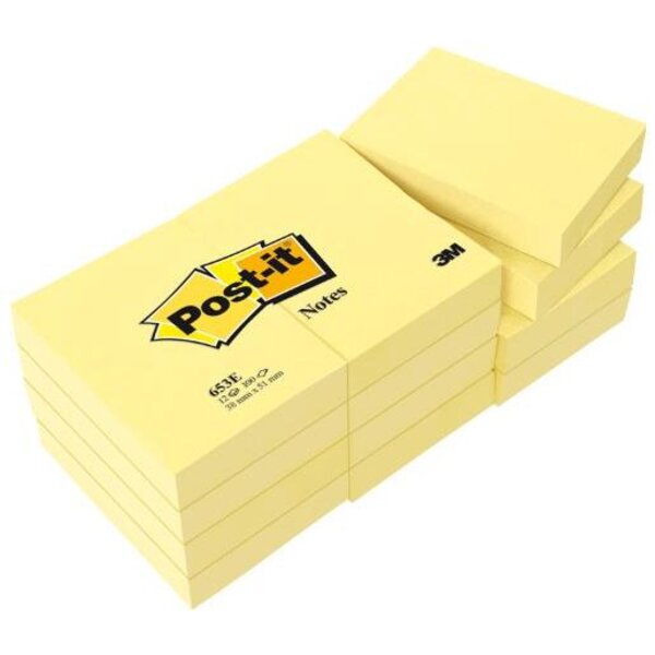 Lot de 12 blocs repositionnables de 100 feuilles 38 x 51 mm jaune POST-IT