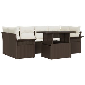 vidaXL Ensemble de canapé de jardin 7 pièces avec coussins en poly rotin brun