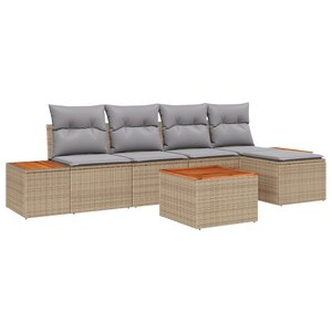 vidaXL Set de canapé de jardin de 6 pièces avec coussins Beige Poly Rattan Acacia