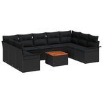 Ensemble de canapé de jardin de 10 pièces avec coussins en poly rattan noir